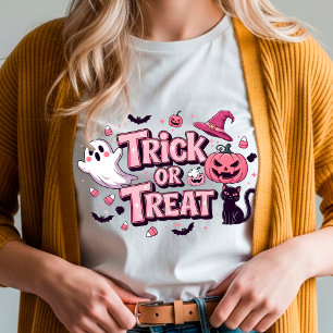 Pink Halloween Design "Trick or Trea" Ghost T-Shirt