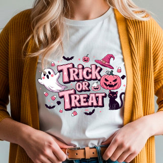 Pink Halloween Design "Trick or Trea" Ghost T-Shirt