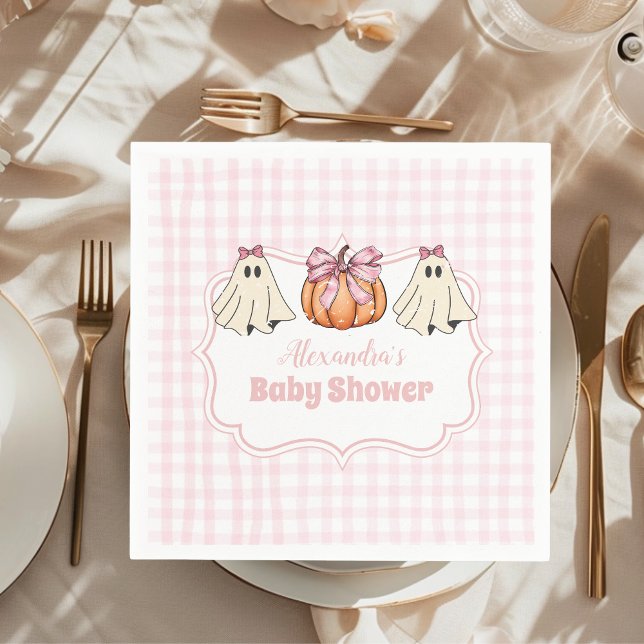 Pink Halloween Ghost Bow Girl Baby Shower Napkin (Creator Uploaded)