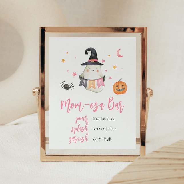 Pink Halloween Ghost Little Boo Mum Osa Bar Poster (Little Boo Baby Shower Mom Osa Bar Sign)