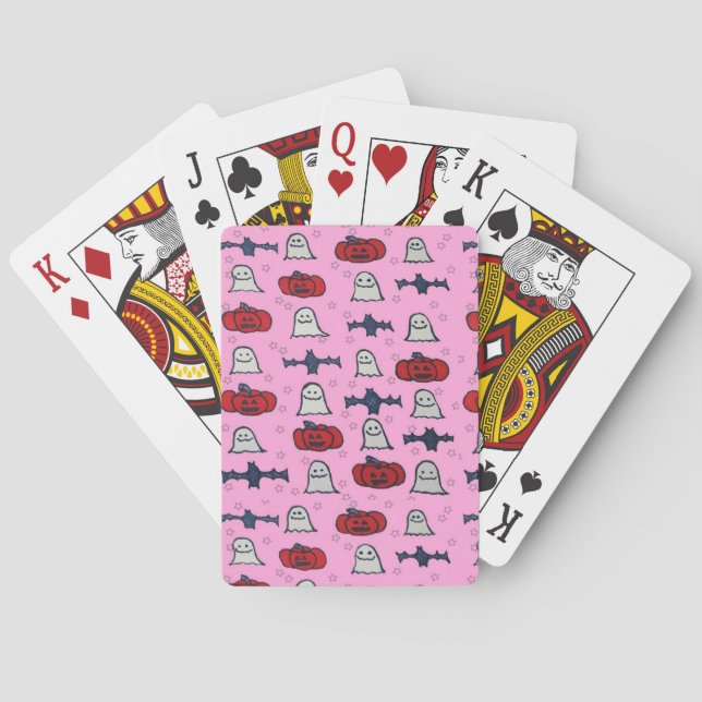 Pink Halloween Ghosts, Bats, and Jack o Lanterns  Playing Cards (Back)