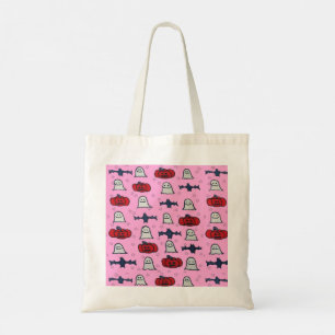 Pink Halloween Ghosts, Bats, and Jack o Lanterns Tote Bag