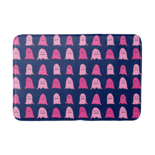 Pink Halloween Ghosts on Dark Blue Bath Mat