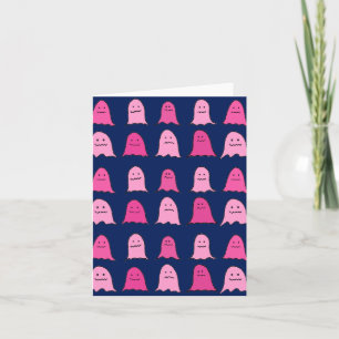 Pink Halloween Ghosts on Dark Blue Card