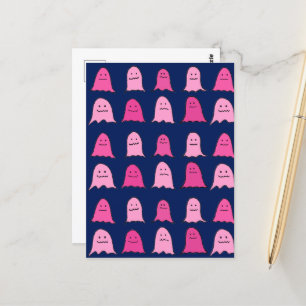 Pink Halloween Ghosts on Dark Blue Postcard
