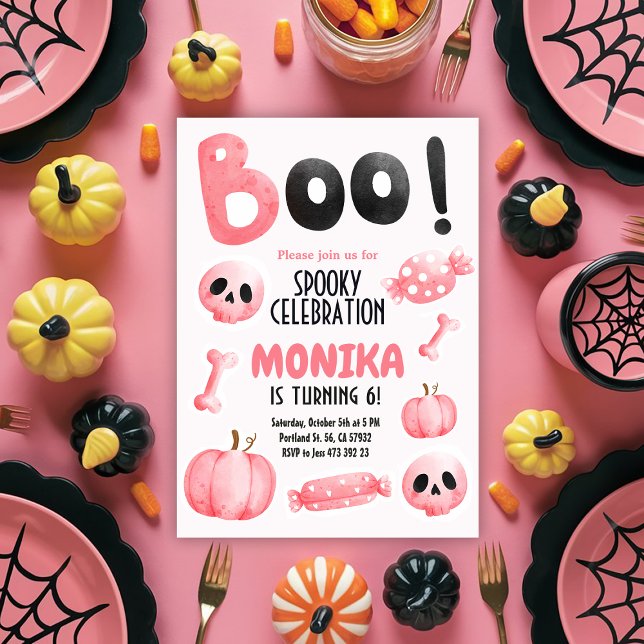 Pink Halloween Girl Spooky Birthday Party Invitation (Creator Uploaded)