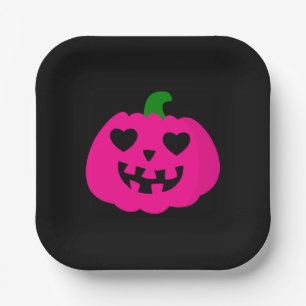pink halloween heart pumpkin jack-o-lantern paper plate