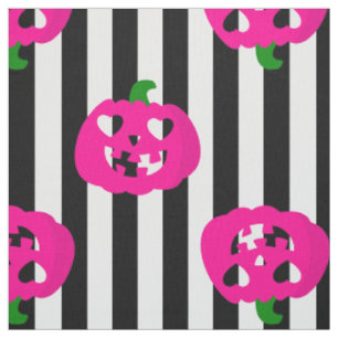pink halloween heart pumpkin striped fabric