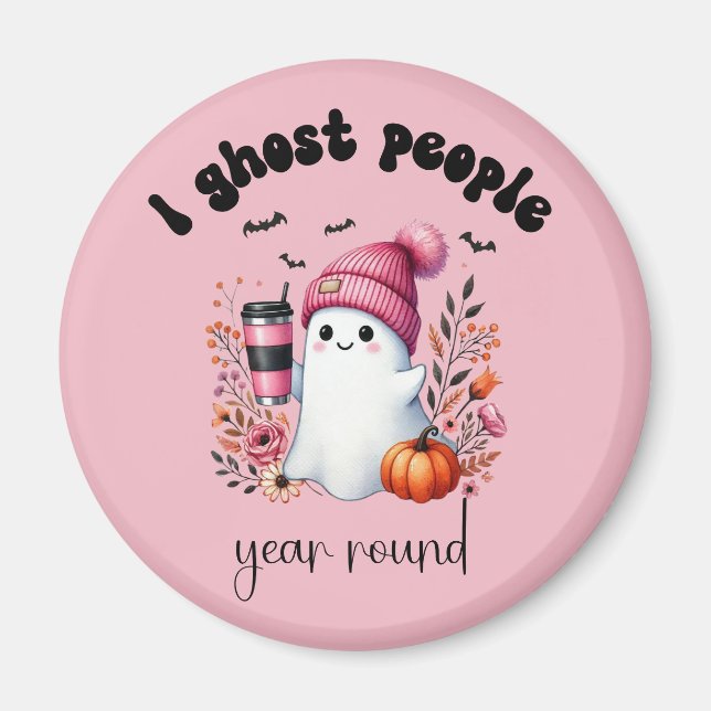 Pink Halloween introvert coffee ghost aesthetic Magnet (Front)