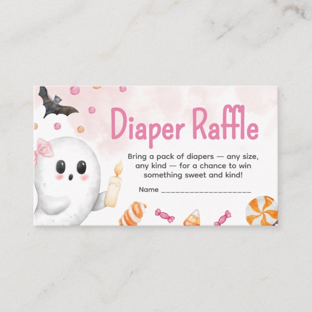Pink Halloween It's a Girl Baby Diaper Raffle Enclosure Card (Front)