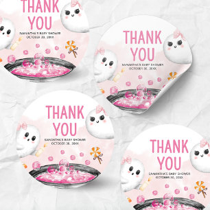 Pink Halloween It's a Girl Baby Shower Classic Round Sticker