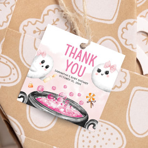 Pink Halloween It's a Girl Baby Shower Square Favour Tags
