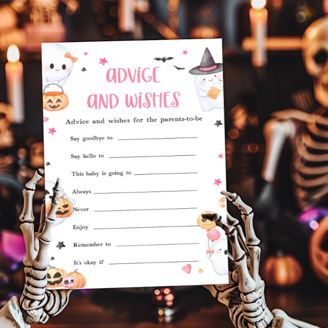 Pink Halloween Little Boo Advice and Wishes Game (Baby is Brewing Baby Shower Advice and Wishes Game)