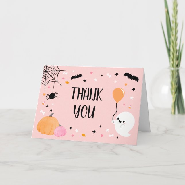 Pink Halloween Little Boo Baby Shower  Thank You Card (Front)