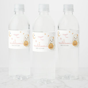 Pink Halloween Little Boo Baby Shower Water Bottle Label