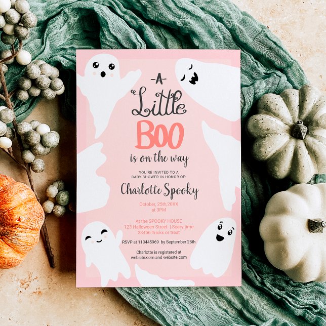 Pink Halloween little boo ghosts baby shower Invitation (Pink Halloween little boo ghosts baby shower Invitation)