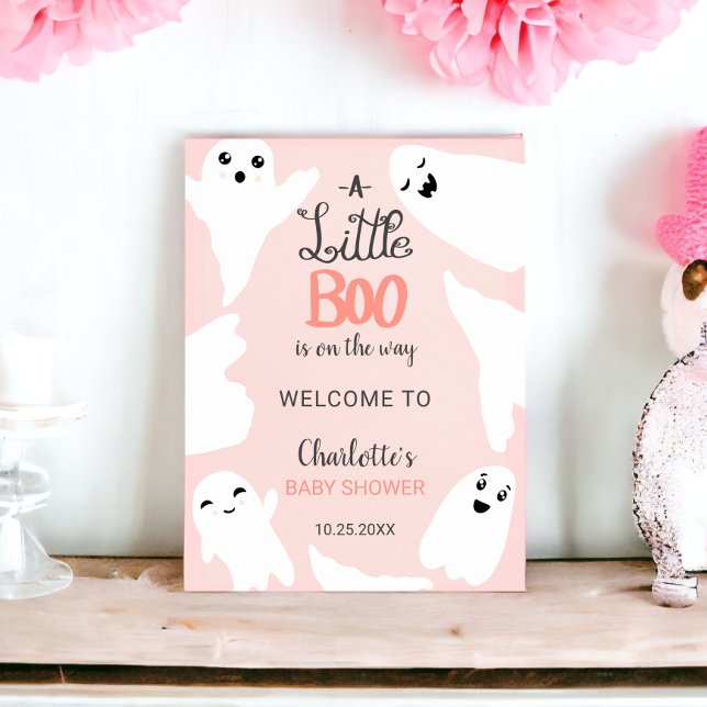 Pink Halloween little boo ghosts baby shower Poster (Pink Halloween little boo ghosts baby shower Poster)