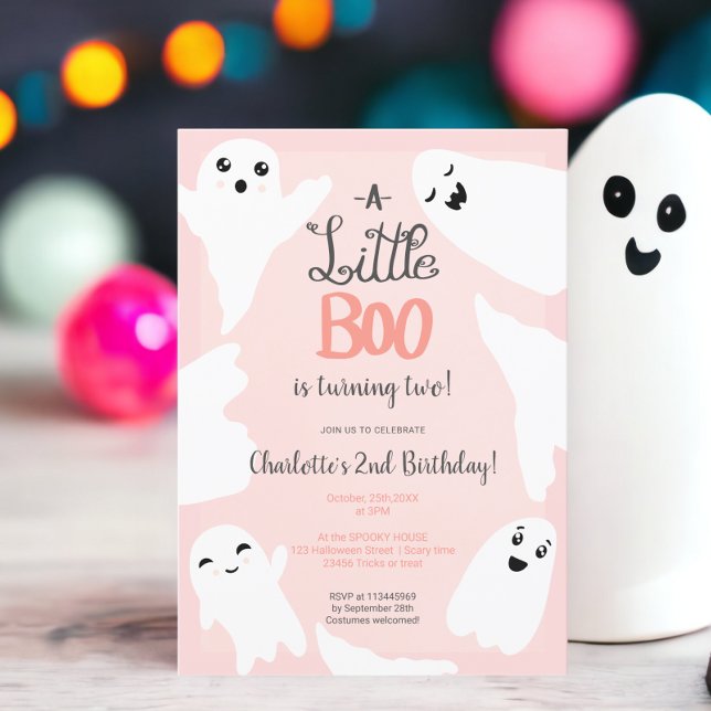 Pink Halloween little boo ghosts kid 2nd birthday Invitation (Pink Halloween little boo ghosts kid 2nd birthday Invitation)