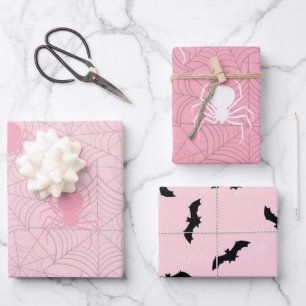 pink halloween paper bat and spider