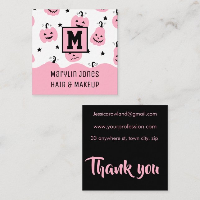 PINK HALLOWEEN PUMPKIN SQUARE BUSINESS CARD (Front/Back)