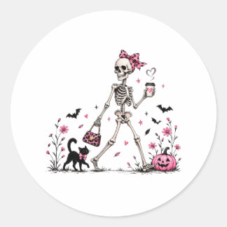 Pink Halloween Skeleton Sticker