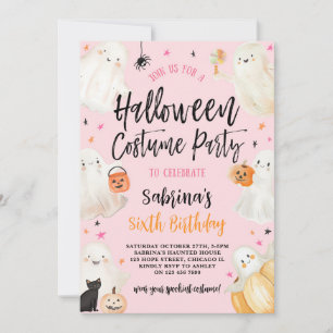 Pink Halloween Spooky Girl Birthday Costume Party  Invitation
