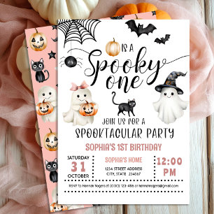 Pink Halloween Spooky ONE 1st Birthday Invitation 