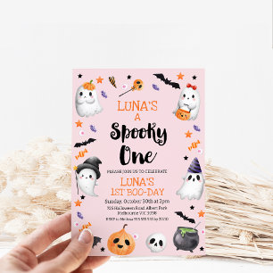 Pink Halloween Spooky One 1st Birthday Invitation