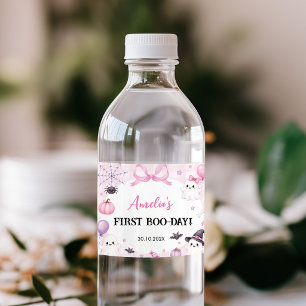 Pink Halloween Spooky One Birthday Water Bottle Label
