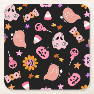 Pink Halloween Square Paper Coaster