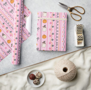 Pink Halloween Striped Pattern Wrapping Paper Roll