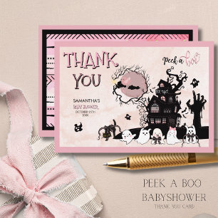 Pink Halloween Thank You Card - Pumpkin & Ghosts