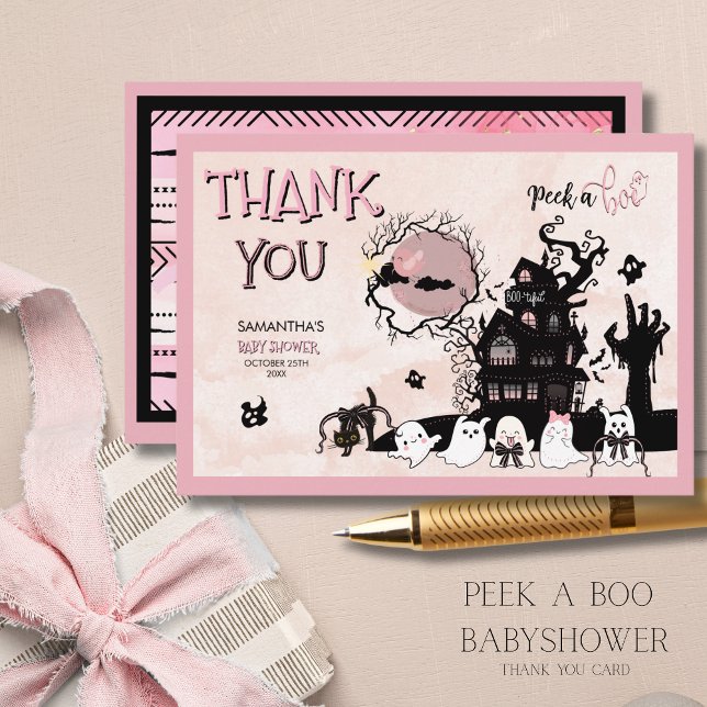 Pink Halloween Thank You Card - Pumpkin & Ghosts (Pink Halloween Thank You Card - Pumpkin & Ghosts)