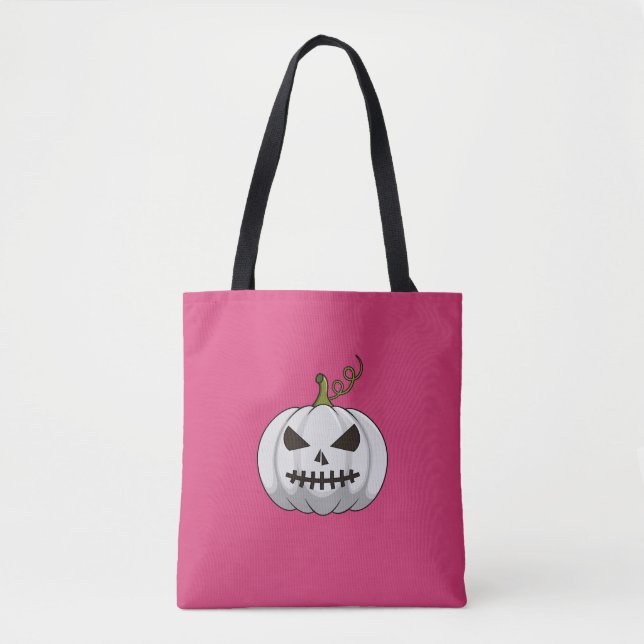 Pink Halloween Tote Bag With White Pumpkin (Front)