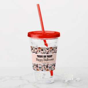 Pink Halloween Trick or Treat Custom Family Name Acrylic Tumbler
