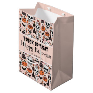 Pink Halloween Trick or Treat Custom Family Name Medium Gift Bag