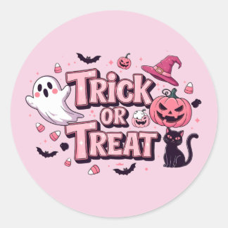 Pink Halloween Trick or Treat design Classic Round Sticker