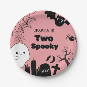 Pink Halloween two spooky second Birthday party Paper Plate