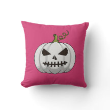Pink Halloween White Pumpkin Throw Pillow