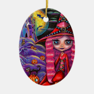 Pink Halloween Witch Ornament