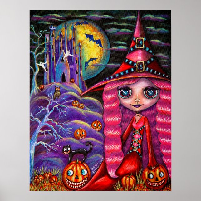 Pink Halloween Witch Poster (Front)