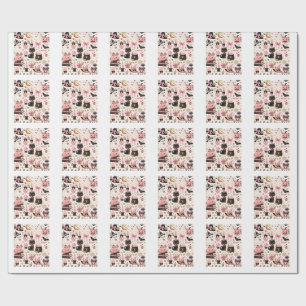 Pink Halloween Witchy Cute Ghosts Black Cat Pumpki Wrapping Paper