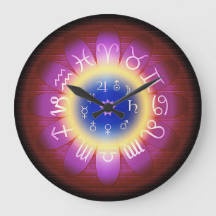 Pink Halo Zodiac Astrology Symbols Wall Clock