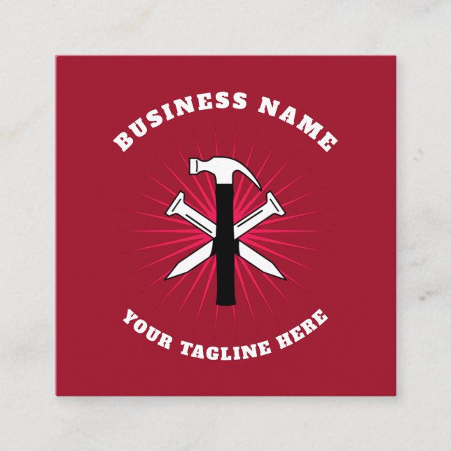 Pink Hammer & Nails Construction Tools Handyman Square Business Card (Front)