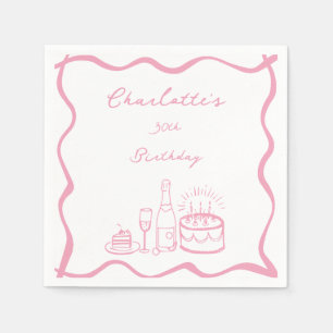 Pink Hand Drawn 30th Birthday Napkins