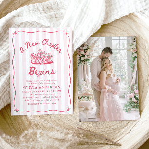 Pink Hand Drawn A New Chapter Begins Baby Shower Invitation