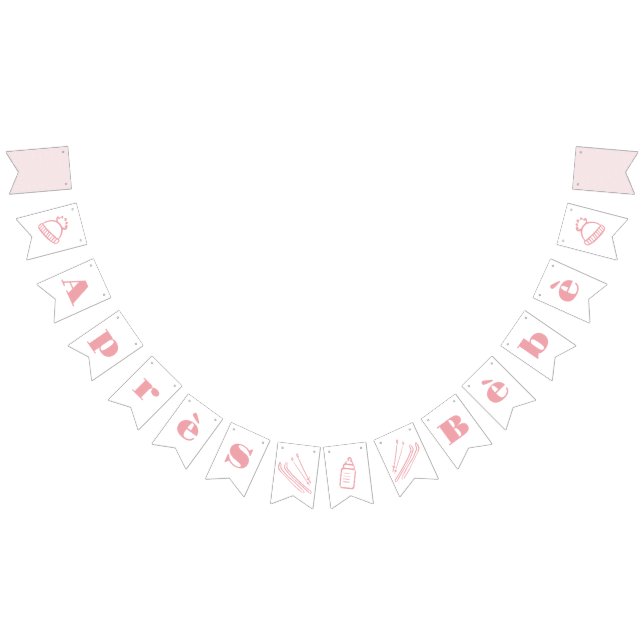 Pink Hand-Drawn Après Bébé Girl Baby Shower Bunting (All)