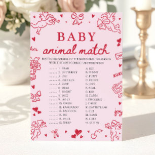Pink Hand Drawn Baby Animal Match Baby Shower Game Invitation