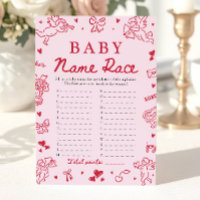 Pink Hand Drawn Baby Name Race Baby Shower Game