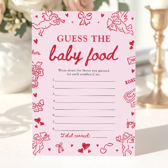 Pink Hand Drawn Baby Shower Guess The Baby Food Invitation (Pink Hand Drawn Baby Shower Guess The Baby Food Game)